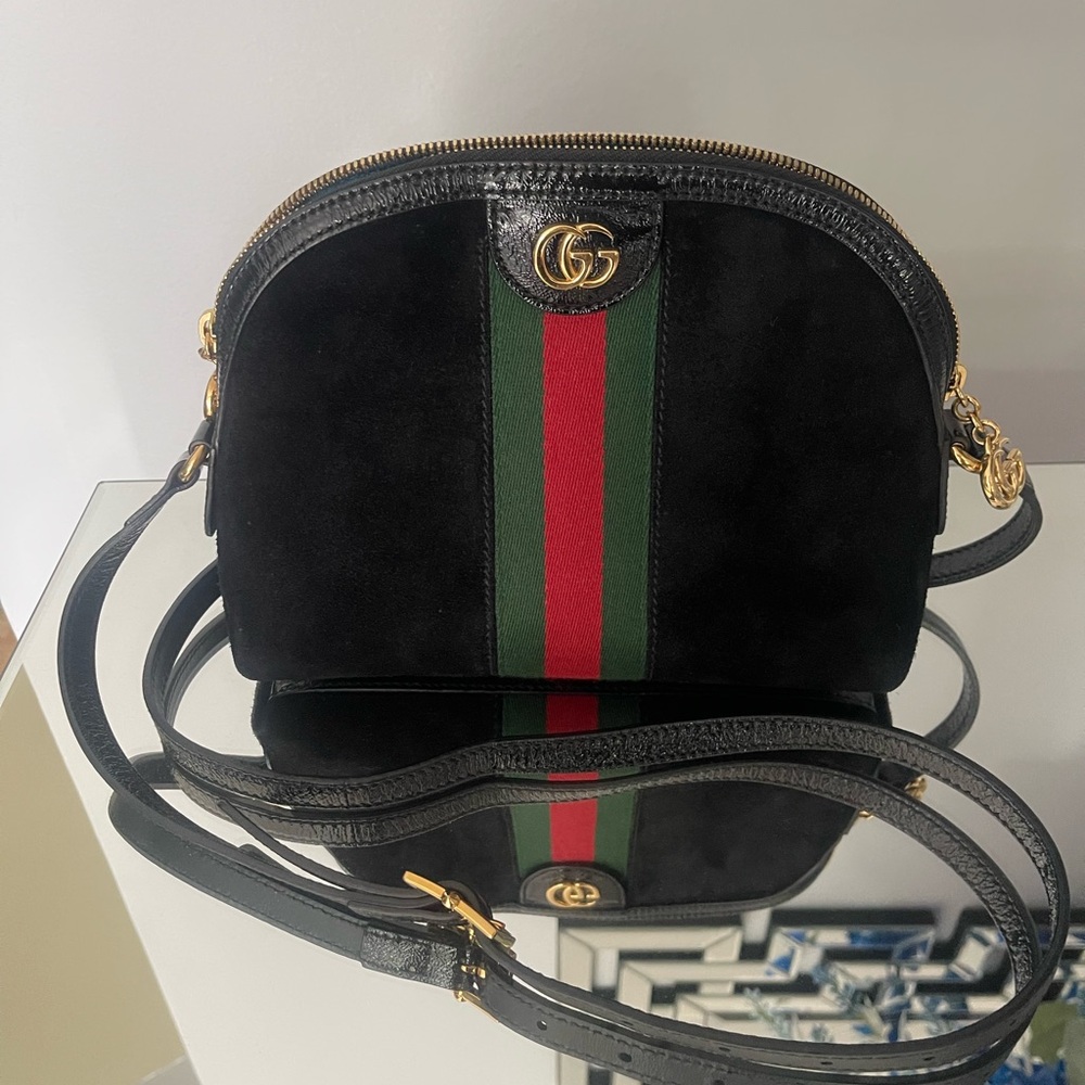 Gucci Black Crossbody Bag with Red and Green Stripe